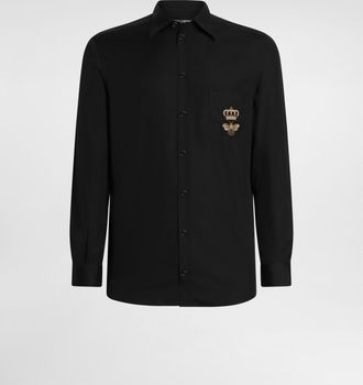 Dolce & Gabbana Cotton Martini-fit Shirt With Embroidery - Man Shirts Black Cotton 39