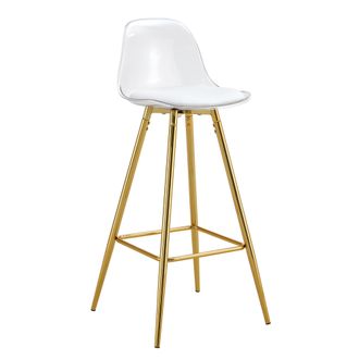 STILVORA Lote De 2 Taburetes De Bar Con Respaldo Transparente Y Reposapi&eacute;s, Para Cocina, Isla Y Caf&eacute;, Metal Y Pl&aacute;stico, Oro