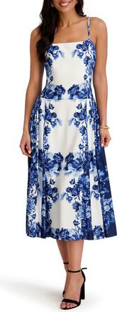 Siena My Balconia Cassidy Printed Midi Dress in White/Sapphire Multi at Nordstrom Rack, Size 14