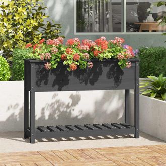 vidaXL Vidaxl - Jardinera Con Estante Madera Maciza Pino Gris 111,5x34,5x81 Cm