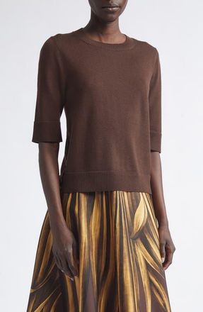 Oscar De La Renta Button Slit Virgin Wool Sweater in Mahogany Brown at Nordstrom, Size X-Large