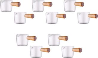 OEM Juego De 10 Jarras De Vidrio Transparente Para Crema Con Asas De Madera, Jarra Para Leche Y Caf&eacute;, 100 Ml