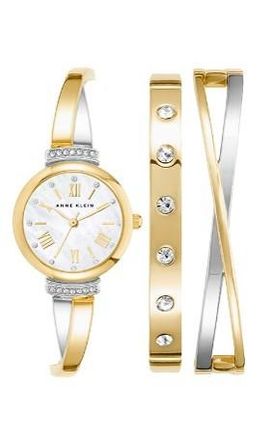 Anne Klein Quartz Ladies Premium Crystal Accented Bangle Watch Set AK-2245TTST