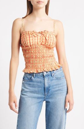 Damson Madder Nola Gingham Smocked Organic Cotton Camisole in Orange at Nordstrom, Size 12 Us