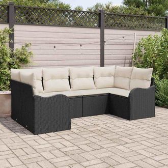 vidaXL Vidaxl - Conjunto De Sof&aacute; De Jard&iacute;n Con Coj&iacute;n 6 Pcs Negro Polirat&aacute;n