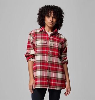 Columbia Blue Point Creek Shirt Jacket Womens Red Macro Buffalo Check JAX10