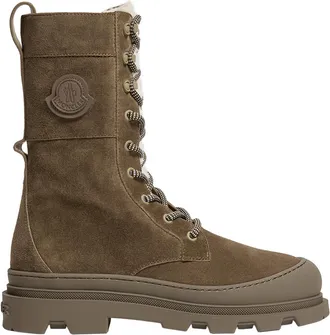 Moncler Moncler Vera High Suede & Shearling Lace-up Boots, Women, Brown, Size: 37,5