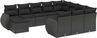 vidaXL Set De Sof&aacute;s De Jard&iacute;n 11 Pzas Y Cojines Rat&aacute;n Sint&eacute;tico Negro Vidaxl