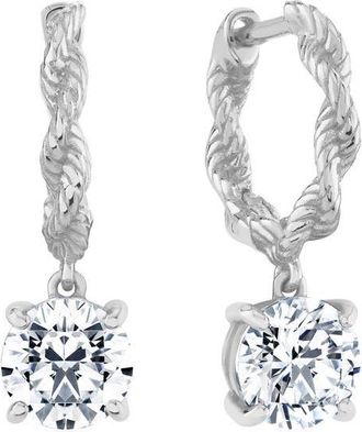 Crislu Brilliant Cut Cubic Zirconia Drop Twisted Huggie Hoop Earrings in Pure Platinum /Clear Stone at Nordstrom