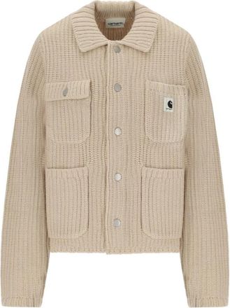 Carhartt Work in Progress W Michigan Fleur de Sel Cardigan - Heren - Vesten - Beige - S - Wol - Truien & Vesten