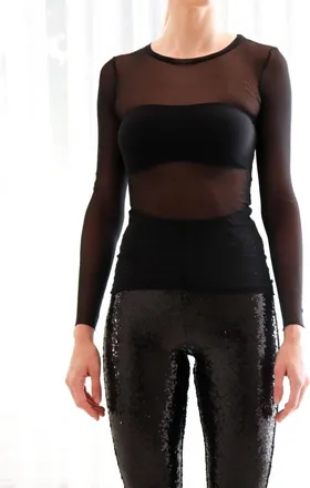 Only Hearts Tulle Long Sleeve Crew Top In Black