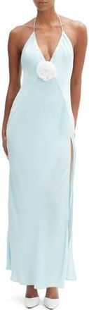 Bardot Aradia Rosette Plunge Halter Gown in Aqua at Nordstrom Rack, Size 10