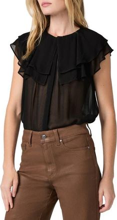 Paige Lucia Double Ruffle Collar Top in Black at Nordstrom, Size Xx-Small