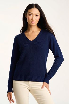 Lisa Todd Heart Pointelle Cotton Sweater in Navy at Nordstrom, Size X-Small