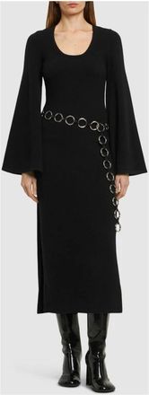 Michael Kors Kleedjes, Dames, Zwart, L, Nylon, Stretch Cashmere Jurk met Uitlopende Mouwen