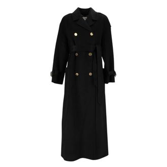Elisabetta Franchi Jassen, Dames, Zwart, XS, Leer, Dubbele-breasted jas met riem