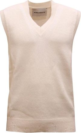 Amaranto Wool Distressed Waistcoat - Heren - Spencers - Wit - S - Wol - Truien & Vesten
