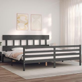 Berkfield Home Bed Frame with Headboard Grey 200x200 cm Solid Wood