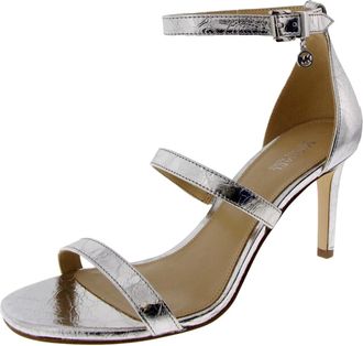 Michael Kors Koda Sandals Womens M Silver Ankle Strap Stiletto Heel HTAT1245