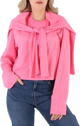 Maison Margiela Mm6 Ladies Neon Pink Draped Split-Sleeve Top, Brand Size X-Small