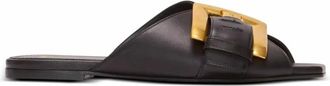 Balmain Anthem platte leren sandalen - Dames - Sandalen - Zwart - 36 EU - Leer - Schoenen