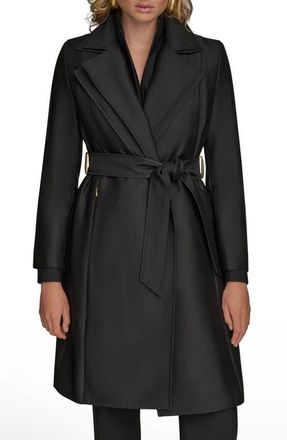 DKNY Double Collar Cotton Blend Trench Coat in Black at Nordstrom, Size X-Large