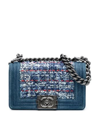Chanel 2014 kleine gewatteerde Boy Flap denim en tweed crossbodytas - Blauw
