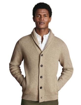 CHARLES TYRWHITT Merino Button Through Funnel Neck Cardigan in Oatmeal at Nordstrom, Size X-Small