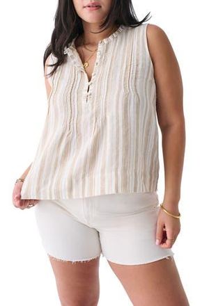 Faherty Isha Pintuck Pleat Linen Tank in Natural Bombay Stripe at Nordstrom Rack, Size Large