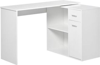 HOMCOM Homcom - Corner Computer Desk 180° Rotating Dining Table w/ Storage Shelf White