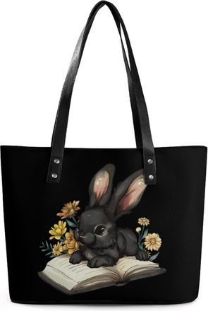 Generic Black Rabbit Book Tote Bags for Women Cute Shoulder Purses Handbags