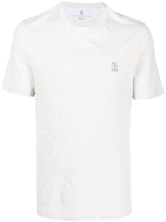 Brunello Cucinelli cotton-linen striped T-shirt - men - Linen/Flax/Cotton - S - White