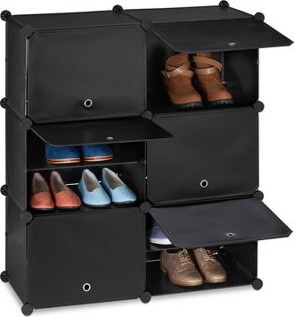 Relaxdays Relaxdays - Shoe Cabinet, Storage with Doors, HxWxD: 95 x 85 x 31.5 cm, 12 Compartments, Plastic Shelving System, Black