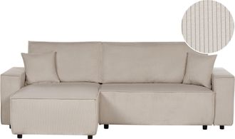 Beliani Beliani - Sof&aacute; Cama Esquinero De Pana Beige Funci&oacute;n Extra&iacute;ble Respaldo Tapizado Con Cojines Adicionales Derecha Abacka