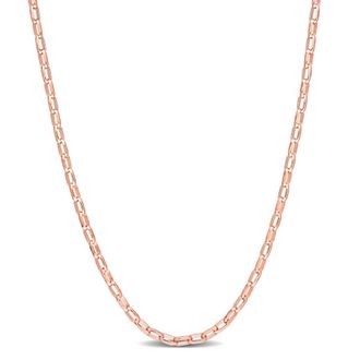 Amour Fancy Rectangular Rolo Chain Necklace In Rose Plated Sterling Silver, 16 In