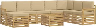 vidaXL Conjunto De Sof&aacute;s De Exterior 9 Uds. Blanco Y Beige Poli&eacute;ster Vidaxl