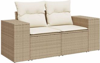 vidaXL Sof&aacute; De Jard&iacute;n Con Cojines De 2 Plazas Rat&aacute;n Sint&eacute;tico Beige Vidaxl