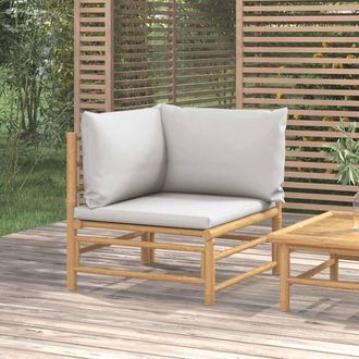 vidaXL Sof&aacute; Esquinero De Jard&iacute;n Con Cojines Bamb&uacute; Gris Claro Vidaxl