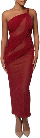 JLUXLABEL Alari One-Shoulder Sparkle Mesh Gown in Red at Nordstrom, Size Medium