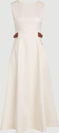 Karen Millen Womens Tailored Linen Tab Waist Detail Full Skirt Midi Dress - White Lyocell - Size 14 UK
