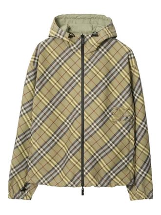 Burberry check-pattern hooded jacket - men - Polyester/Polyester - S - Green