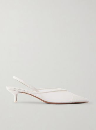 Neous D&eacute;collet&eacute; Slingback In Mesh Con Finiture In Pizzo E Raso Irena - Bianco