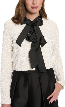 Maggy London Double Bow Sequin Jacket in Pearl at Nordstrom, Size X-Large