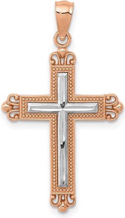 Diamond2Deal 14K Rose Gold Rhodium Diamond-Cut Cross Pendant
