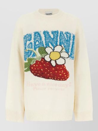 Ganni wool blend sweater crew neck graphic