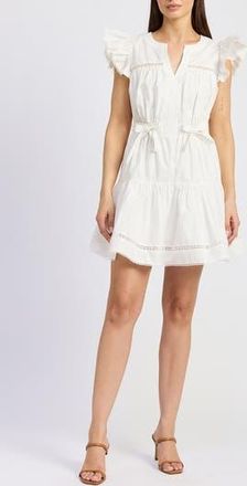En Saison Isabella Bow Detail Cotton Poplin Minidress in White at Nordstrom Rack, Size X-Small