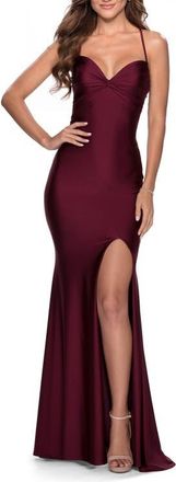 La Femme Form Fitting Dress with Ruched Bow Bodice in Dark Berry at Nordstrom, Size 12