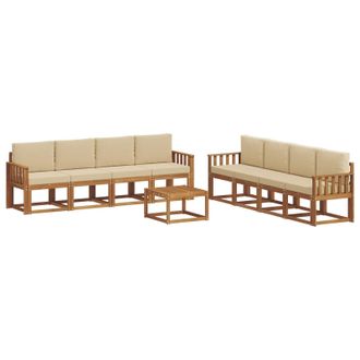 vidaXL Conjunto De Sof&aacute;s De Exterior Con Coj&iacute;n 9 Pcs Natural Y Beige Vidaxl