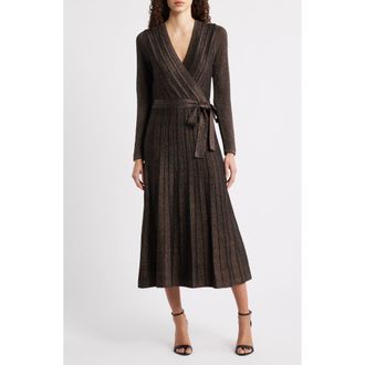 Eliza J Metallic Long Sleeve Knit Midi Dress in Copper at Nordstrom Rack, Size X-Large
