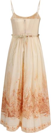 Zimmermann Womens Wanderlust Corset Midi Dress Coral-Toile Cotton Long